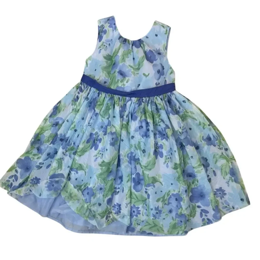 Gymboree Girl Watercolor Lined Blue Purple Dress Summer party Wedding 5T EUC